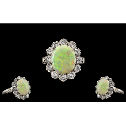 1 - A Superb Quality 18ct White Gold - Attractive Opal and Diamond Set Dress Ring. Marked 18ct Gold. The... 