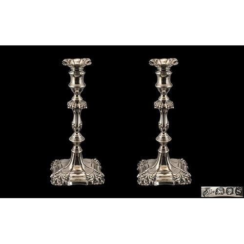 114 - Late Victorian Period Stunning Pair of George II Style Silver Candlesticks. In Rococo Style. Detacha... 