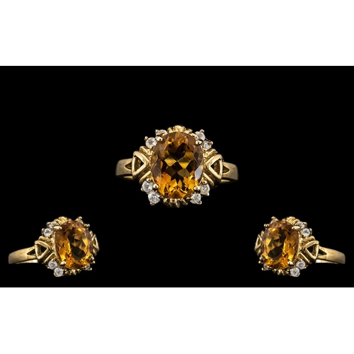 75 - Ladies - Attractive 9ct Gold Ornate Topaz Set Dress Ring. Excellent Setting / Design. Faceted Topaz ... 