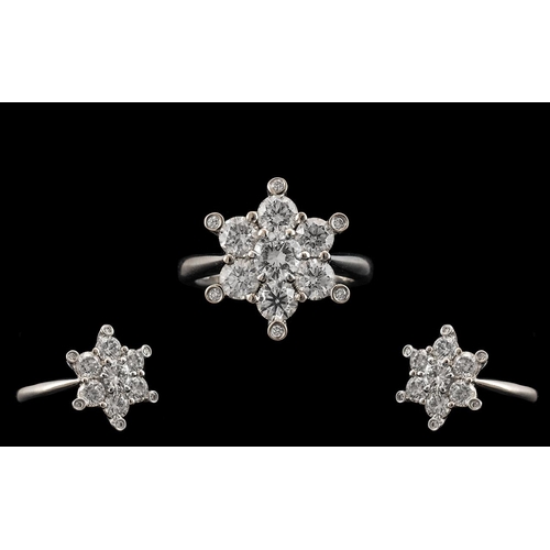 2 - 18ct White Gold Superb Quality and Attractive Starburst Diamond Set Ring. The Round Modern Brilliant... 