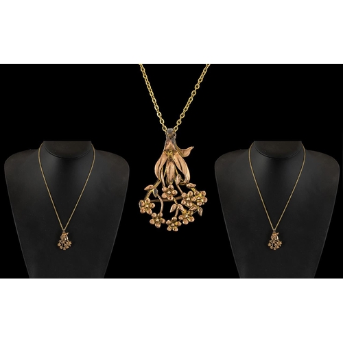 76 - Antique Period- Attractive 9ct Rose Gold Floral Pendant with Attached 9ct Gold Chain. Pendant Marked... 