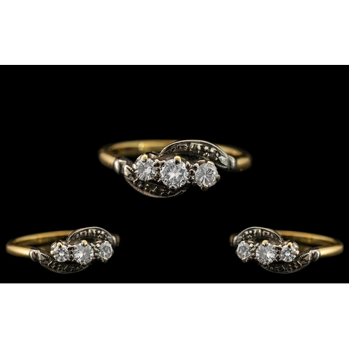 86 - 18ct Gold and Platinum 3 Stone Set Ring, Marked 18ct and Platinum. The Diamonds of Excellent Colour ... 