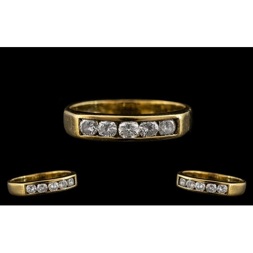 87 - 18ct Yellow Gold - Attractive Five Stone Diamond Ring with Full Hallmark For 750 - 18ct. The Five Ro... 