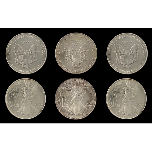 143 - United States of America Trio of 1oz Fine Silver Liberty Silver Dollars ( 3 ) In Total. All In Uncir... 