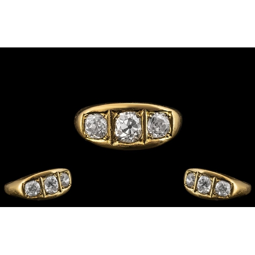 16 - Superb 18ct Gold Three Stone Diamond Set Ring, the three cushion cut diamonds, of superb colour and ... 