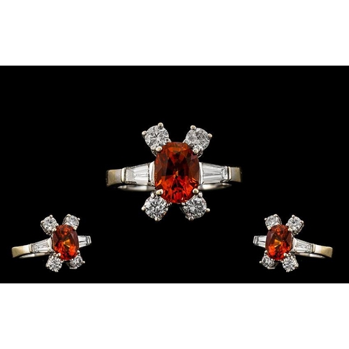 36 - 18ct White Gold Stunning and Quality Fire Opal and Diamond Set Dress Ring. The Faceted Fire Opal of ... 