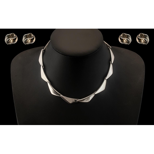 58 - Hans Hansen for Georg Jensen Silver Peak Necklace, London 1956. Length 15¼ Inches, Fully Hallmarked.... 