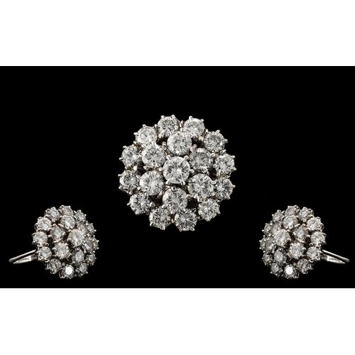 7 - 18ct White Gold - Superb Quality Diamond Set Bombe Style Cluster Ring - Claw Set In Gauge Back Mount... 