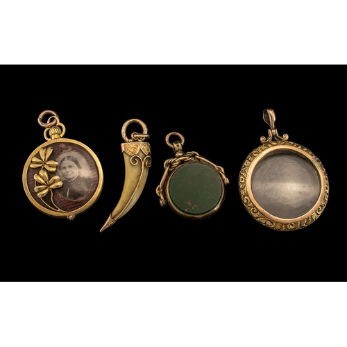 70 - A Small Collection of Antique Period 9ct Gold Items - All Marked for 9ct. Comprises 1/ Ornate Framed... 