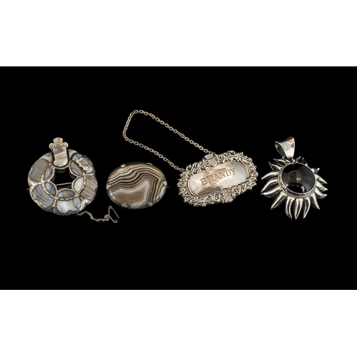 129 - Antique Period Good Quality Pair of Polished Scotch Pebble Silver Mounted Brooches, circa 1900.  Siz... 