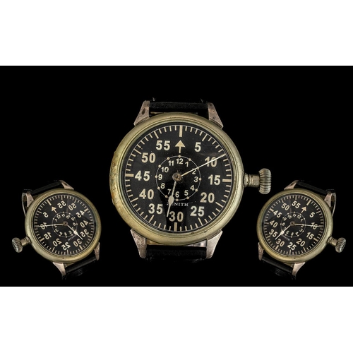 19 - Zenith - Aviation Military White Metal Metal blanc Manual - Wind Pocket Watch - Pilots Wrist Watch. ... 