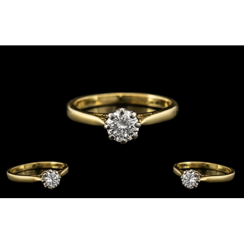 22 - 18ct Gold Attractive and Good Quality Single Stone Diamond Set Ring, the round brilliant cut diamond... 