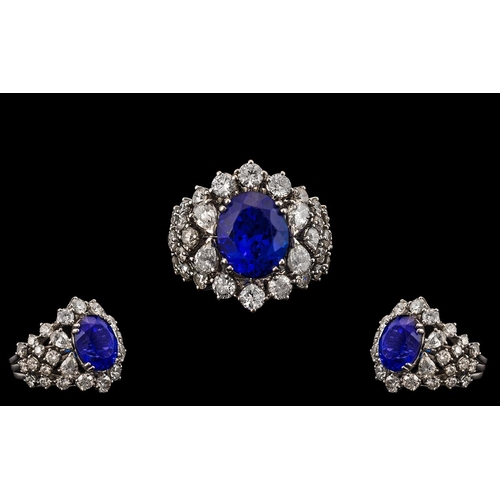 23 - Leo Pizzo Signed Stunning and Exquisite 18ct White Gold Tanzanite and Diamond Set Cluster Ring with ... 