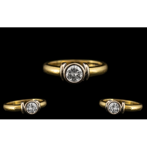 44 - 18ct Yellow Gold Attractive Single Stone Diamond Set Ring of Contemporary Design. The Pave Modern Ro... 