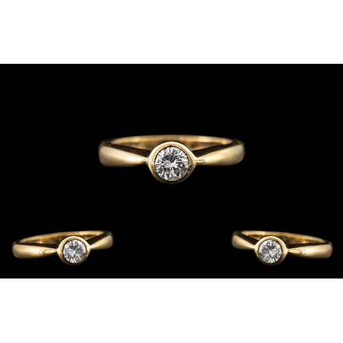 47 - 18ct Yellow Gold - Pleasing Quality Single Stone Diamond Set Ring of Contemporary Design. Full Hallm... 