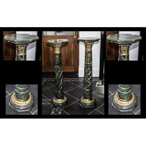 1076 - Pair of Reproduction Marble Verdigris Coloured Columns, ormolu mounted on shaped bases and octagonal... 