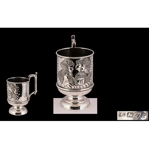 114A - Edwardian Period - Fine Quality Sterling Silver Cup of Small Proportions with Embossed Images of Chi... 