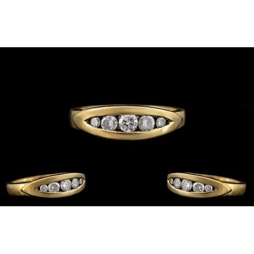 31 - Ladies 18ct Yellow Gold - Attractive 5 Stone Diamond Set Ring of Pleasing Pave Set Design and Solid ... 