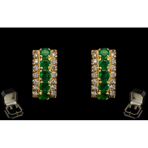 42 - 18ct Gold Attractive and Stunning Pair of Emerald and Diamond Set Earrings. Full Hallmark for 18ct. ... 