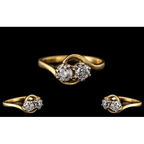 83 - 18ct Diamond Crossover Ring.  Yellow gold shank, each stone approx. 0.25 ct.  Ring size O.