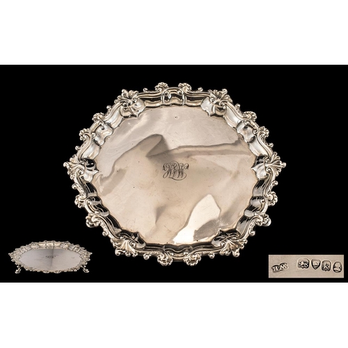 89 - George IIII Superb Quality - Circular Silver Footed Salver, Raised on Spade Stepped Feet, Shell and ... 