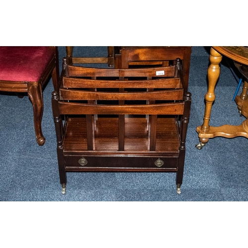 1078 - Reproduction Regency Style Mahogany Canterbury Magazine Stand, fitted with a drawer, with the compar... 