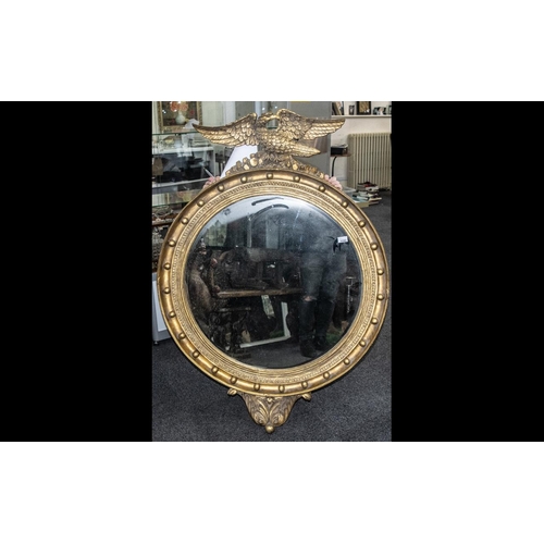 1082 - Large and Impressive Reproduction Regency Style Gilded Resin Mirror, crowned  with an eagle, above t... 