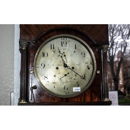 1107 - A Fine Quality Georgian Mahogany Musical Movement 8 Day Grandfather Clock, with a round silvered dia... 