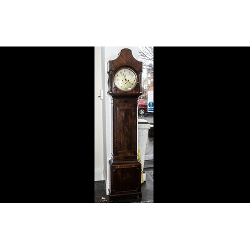 1107 - A Fine Quality Georgian Mahogany Musical Movement 8 Day Grandfather Clock, with a round silvered dia... 