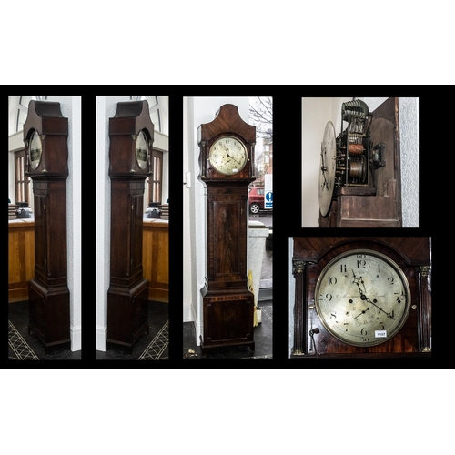 1107 - A Fine Quality Georgian Mahogany Musical Movement 8 Day Grandfather Clock, with a round silvered dia... 