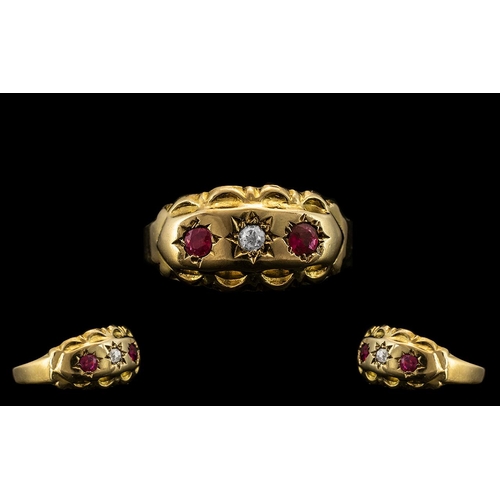 28A - Edwardian Period 18ct Gold Attractive Ruby and Diamond Set Ring - Star Setting. Rubies and Diamonds ... 