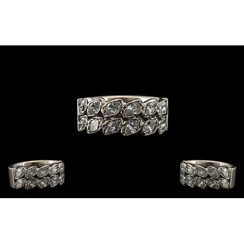 50A - 18ct White Gold Double Row Half Eternity Ring, set with Marquise Shaped Diamonds, estimated Diamond ... 