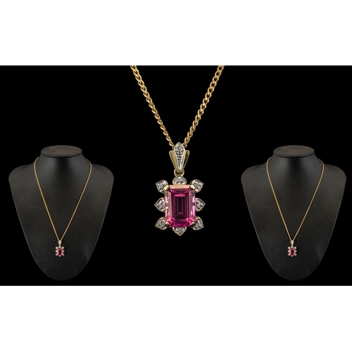 28B - Ladies - Attractive 9ct Gold Tourmaline and Diamond Set Pendant - Attached to a 9ct Gold Chain. The ... 