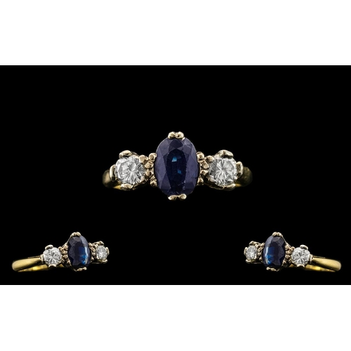 31A - 18ct Gold - Attractive 3 Stone Diamond and Sapphire Set Dress Ring. Full Hallmark for London 1953. T... 