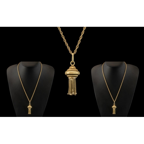 33A - 9ct Yellow Gold - Attractive Rope Twist Chain with Attached 9ct Gold Tazzel Drop Pendant. Both with ... 