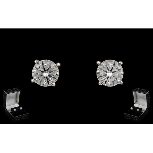 6A - 1.50 ct  Diamond Stud Earrings Pair Of Round Modern Brilliant Cut Diamonds, Both Modern Brilliant Cu... 