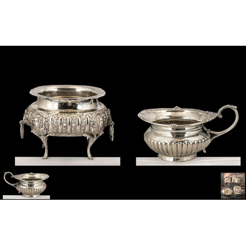 120 - Dutch - 19th Century Superb Cast Silver Twin Handle Embossed Small Footed Sugar Bowl. c.1870. Silver... 