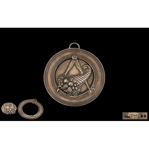 202 - Masonic Interest - Large Antique Silver Pendant Medal, with Masonic symbols cast to the centre with ... 