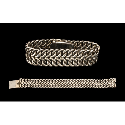 240 - Heavy Sterling Silver Good Quality Weave Pattern Band Bracelet of Solid Construction with Concealed ... 