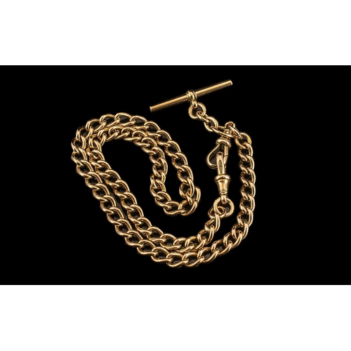 36 - Antique Period Good Quality 9ct Gold Albert Chain with t-bar and double clasps.  Every link marked f... 