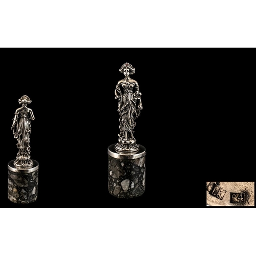 137 - Russian Silver Cast Lady on Marble Base fully hallmarked silver.  Lady of fine detail, decorated in ... 