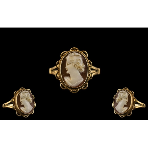 155 - Ladies 9ct Gold Mounted Cameo Ring with Ornate Setting. Fully Hallmarked for 9.375. Ring Size P - Q.... 