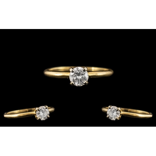 180 - A Single Stone Diamond Ring, round modern brilliant cut diamond.  Four claw setting, yellow gold.  E... 