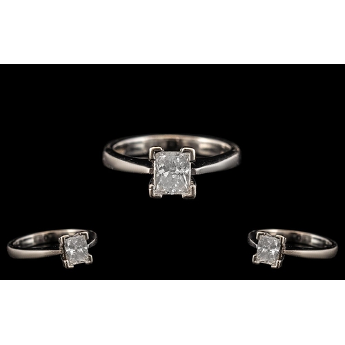 37 - Platinum Single Stone Diamond Set Ring of Contemporary Design. The Princes Cut Diamond of Top Colour... 