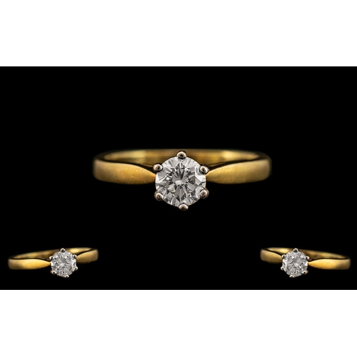 73 - 18ct Yellow Gold - Top Quality Single Stone Diamond Ring. The Round Modern Brilliant Cut Diamond of ... 