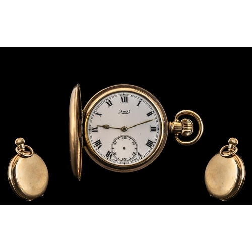 208 - Gold Plated Gentleman's Pocket Watch by Limit, with a white enamel chapter ring.  Double Hunter case... 