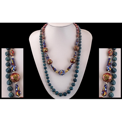 213 - Milieflori Glass Beads Necklace with Silver Clasp From the 1960's. 18 Inches - 45 cms long + An Earl... 