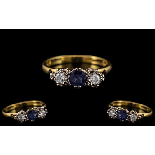 149 - 18ct Gold - Attractive 3 Stone Diamond and Sapphire Set Ring. Fully Hallmarked 18 .750. Ring Size M.... 