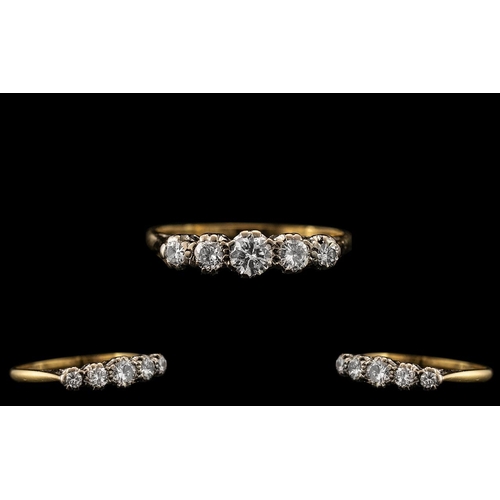 16 - 18ct Gold and Platinum Attractive 5 Stone Diamond Set Ring - Gallery Setting. c.1920. The Five Old R... 