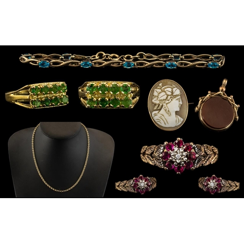 175 - A Collection of 9ct Gold Hallmarked Jewellery ( 6 ) Pieces In Total. Comprises 1/ 9ct Gold Emerald S... 